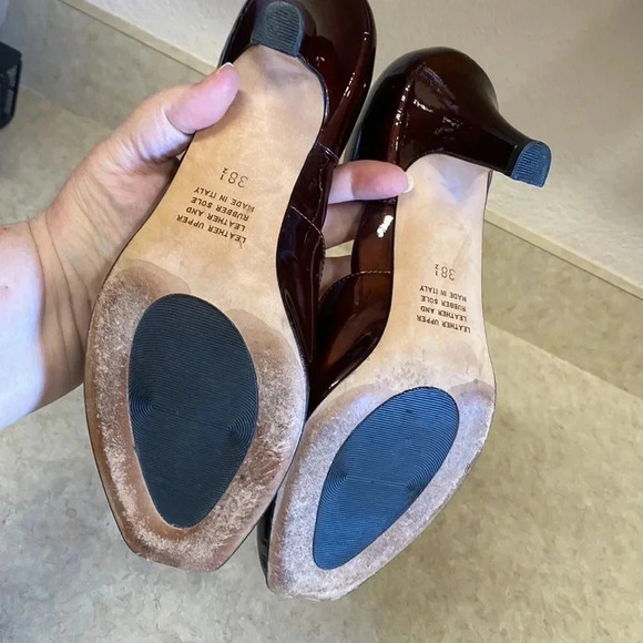 Anyi Lu Brown Handmade in Italy Patent Leather Peep Toe Pump - Picture 7 of 8